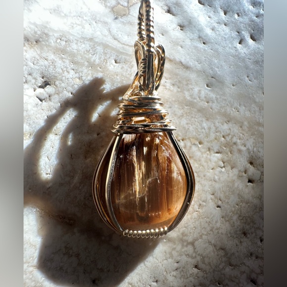 14k Gold Fill Rutilated Quartz Healing Stone Necklace Pendant - Picture 14 of 14